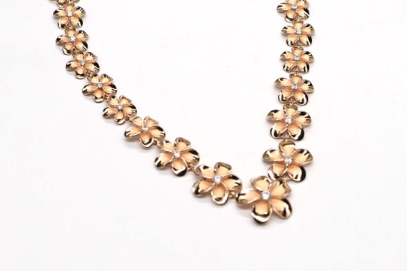 14K Rose Gold Simulated Diamond Plumeria Necklace… - image 3