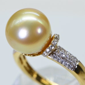 13mm Genuine South Sea Golden Pearl Ring 14K Yellow Gold Over Sterling Silver Big Pearl Ring
