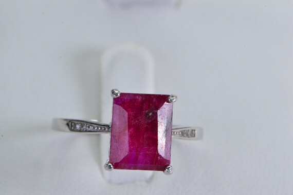 Natural Ruby Rectangle Sterling Silver Ring: July… - image 2