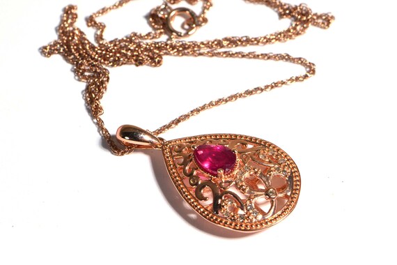 Natural Ruby and Diamond Rose Gold Necklace Penda… - image 3