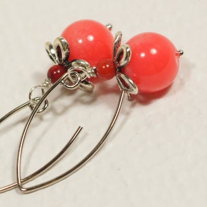 Salmon Pink Coral Earrings Gemstone Earrings Floral Silver Earrings  Natural Bamboo Coral, Wedding Jewelry for Bridesmaids