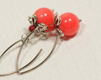 Salmon Pink Coral Earrings, Floral Silver Earrings, Wedding Jewelry