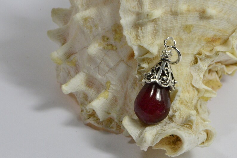 Raspberry Red Onyx Drop Wire Wrapped silver art Single Pendant Birthstone Jewelry Gemstone Pendant