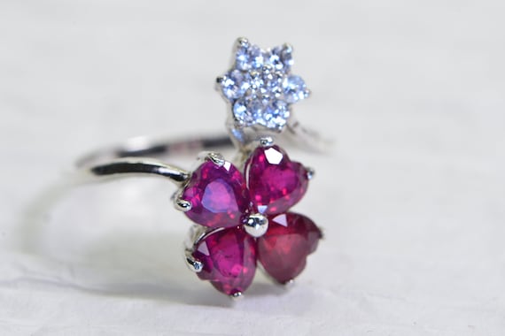 Dyed Red Corundum Ring with Rope Heart Design Sterling Silver, 8 Dyed Red Corundum Ring with Rope Heart Design Sterling Silver, 8