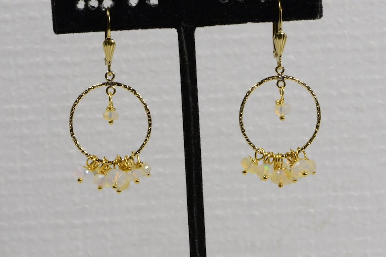 Ethiopian Opal Earrings 14 K gold Filled Wire Wrapped Hoop Earrings Jewelry Birthstone October