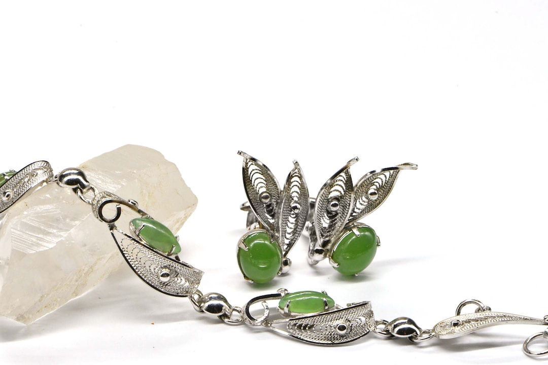Vintage Sorrento Sterling Silver Jade Bracelet, 7 Inch - Etsy