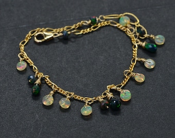 Ethiopian Welo Opal Bracelet: 14K Gold Filled Dainty Wire Wrapped Jewelry