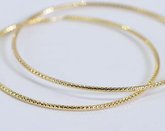 Pure 14K Yellow Gold Hoop Earrings For Women 45mm Round Circle Loop Simple Woman Textured Gold Hoop Earrings, Endless Hoops