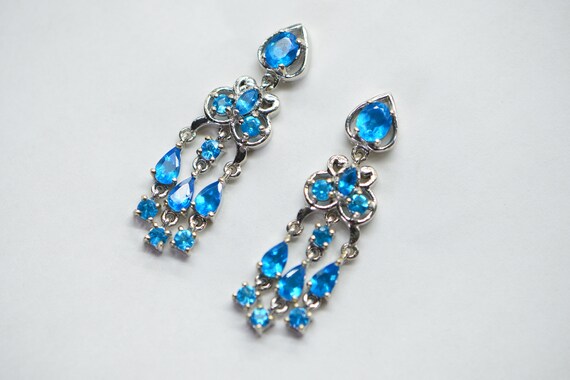 Sky Blue Quartz and Celtic Design Dangle Earrings Genuine Apatite