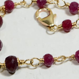 Natural Ruby Bracelet 14K Gold Filled Wire Wrapped Birthstone Jewelry,