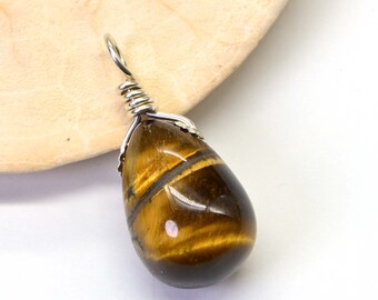 Tiger Eye Beads Wire Wrapped Gemstone Dangle Beads Charm Gemstone Beads