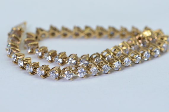 Simulated Diamond Gold Tennis Bracelet 14K Yellow… - image 9