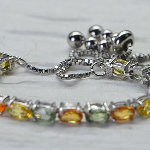 Rainbow Sapphire Bracelet Multicolored Sapphire Bracelet Bolo Style Sterling silver Birthstone September