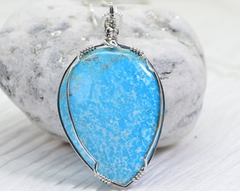 Arizona Turquoise  Sleeping Beauty Pendant Wire Wrapped Sterling Silver