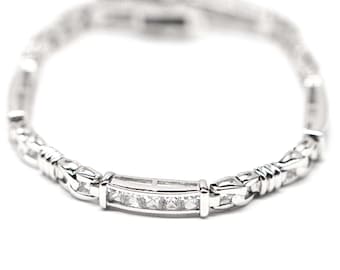 Simulated Diamond Princes cut Brilliant Rectangle Link Sterling Silver Bracelet Vintage Bracelet