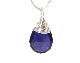 Iolite drop pendant Wire wrapped Gemstone Teardrop Add dangle On beads Bithstone Jewelry