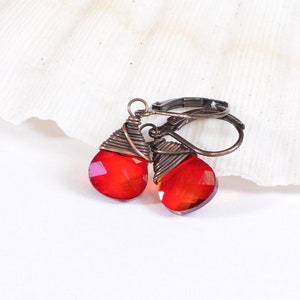 Glass Drop Earrings Red Briolette Earrings Copper Earrings image 6