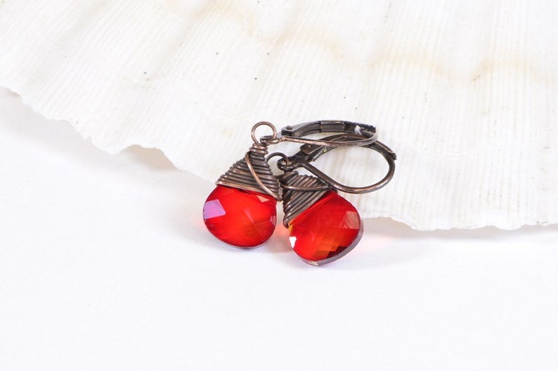 Glass Drop Earrings Red Briolette Earrings Copper Earrings image 6