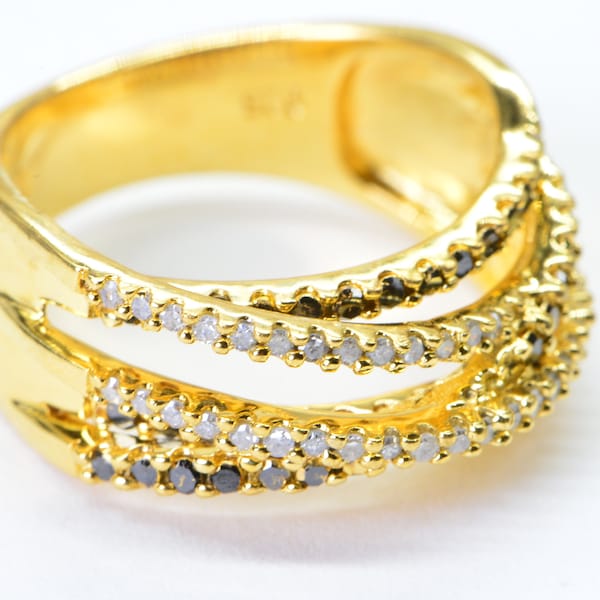 24K yellow gold dome band ring Multi-stone Diamond black white ring Memory ring for women