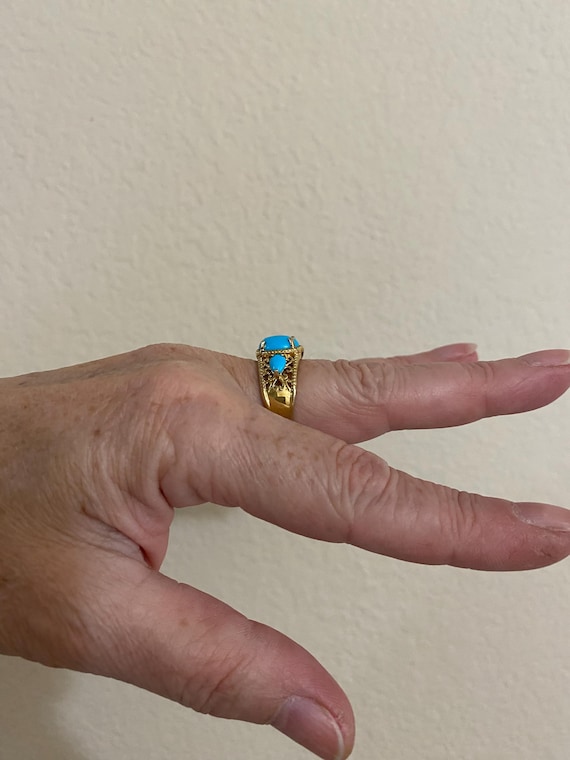 Arizona Sleeping Beauty Turquoise Ring Triplet Stone 14K Yellow