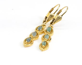 Genuine  Grandidierite , Stick Drop Lever Back Earrings in 14K Yellow Gold  Over Sterling Silver Rare Gems  Earrings