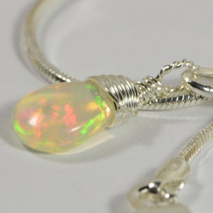 Ethiopian Opal Necklace Sterling Silver Wire Wrapped Teardrop Opal Handmade Jewelry Genuine Ethiopian Welo Opal- Birthstone October