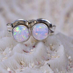 Super Small White Opal Stud Earrings Tiny Post Earrings Birthstone October Minimalist Opal Earrings