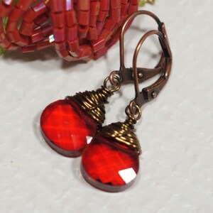Glass Drop Earrings Red Briolette Earrings Copper Earrings image 2