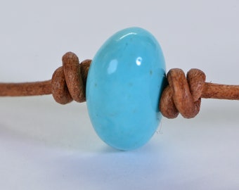 15ct Arizona Blue Turquoise Necklace Single Bead On Leather Necklace Choker Gemstone Necklace