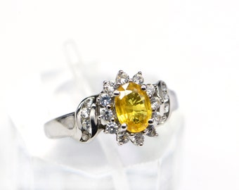 Genuine Citrine Natural White Topaz Halo style  Ring  Oval Prong Set Sterling Silver Promise Ring Birthstone Ring
