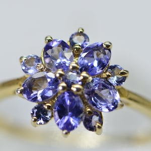 Genuine Tanzanite Flower Cluster Women Ring 14K Yellow Gold Over Sterling Silver  Cocktail Ring Birthstone December