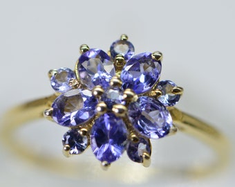 Genuine Tanzanite Flower Cluster Women Ring 14K Yellow Gold Over Sterling Silver  Cocktail Ring Birthstone December