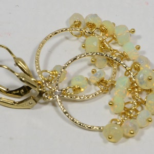 Ethiopian Opal Earrings 14 K gold Filled Wire Wrapped Hoop Earrings Jewelry Birthstone October