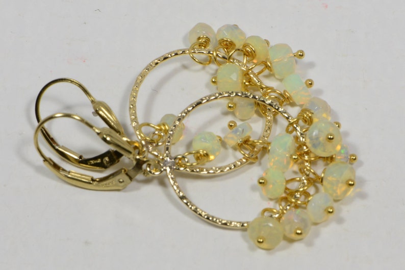 Ethiopian Opal Earrings 14 K gold Filled Wire Wrapped Hoop Earrings Jewelry Birthstone October