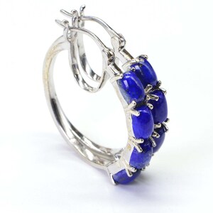 Natural Lapis Lazuli Hoop Earrings Hinge Sterling silver