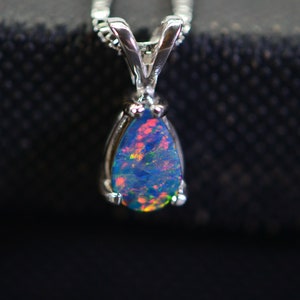 Australian Black Opal Extra Small  Pendant Necklace  Sterling Silver Hand Made Small Pendant Prong set Birthstone Gift