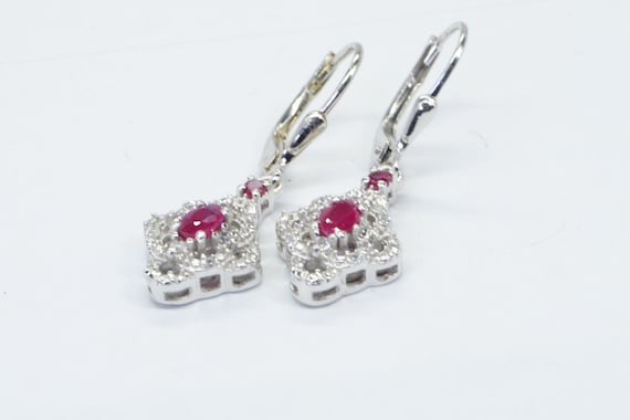 Natural Ruby Diamond Accent Drop Dangle   Earring… - image 6