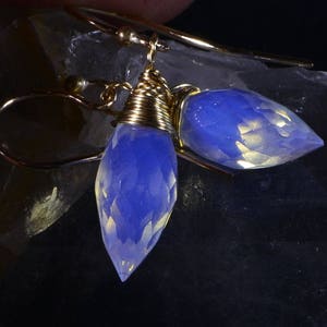 Wire Wrapped Crystal Drop Earrings Opalite Natural stone Earrings Teardrop Earrings 14K gold filled wire wrap earrings Birthstone earrings