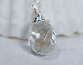 Crystal Clear Teardrop Wire Wrapped on Silver Add Dangle Wire Wrapped Beads