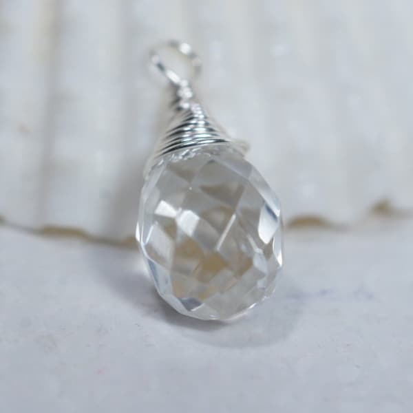 Crystal Clear Teardrop Wire Wrapped on Silver Add Dangle Wire Wrapped Beads