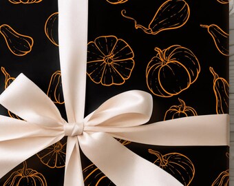 Halloween Pumpkin Wrapping Paper, Black and Orange Fall Gift Wrap, Spooky Season Boo Basket Packaging, Autumn Party Dark Wrapping Paper Roll