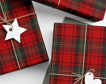 Tartan Christmas Wrapping Paper, Red Green Plaid Holiday Gift Wrap, Rustic Winter Paper Roll, Classic Festive Xmas Party Wrap Packaging
