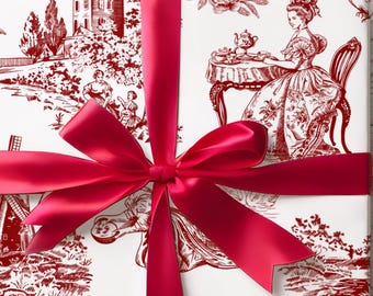 Carta da regalo in tela rossa, carta da regalo Coquette per San Valentino, confezione regalo per anniversario, rotolo di carta da regalo romantica, carta da regalo vintage per coppie