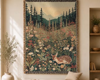 Sleeping Fawn Forest Tapestry, William Morris Wall Art, Woodland