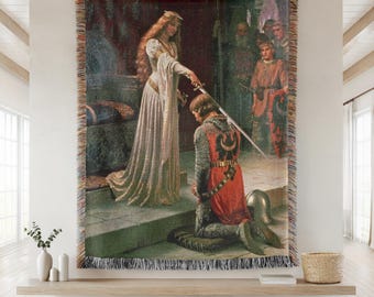 Mittelalterlicher Wandteppich, Akkoladen-Wandbehang, Knightcore-Gewebte Decke, Leichte Academia Textile Wandkunst, Antiker Wandbehang Ritterdekor