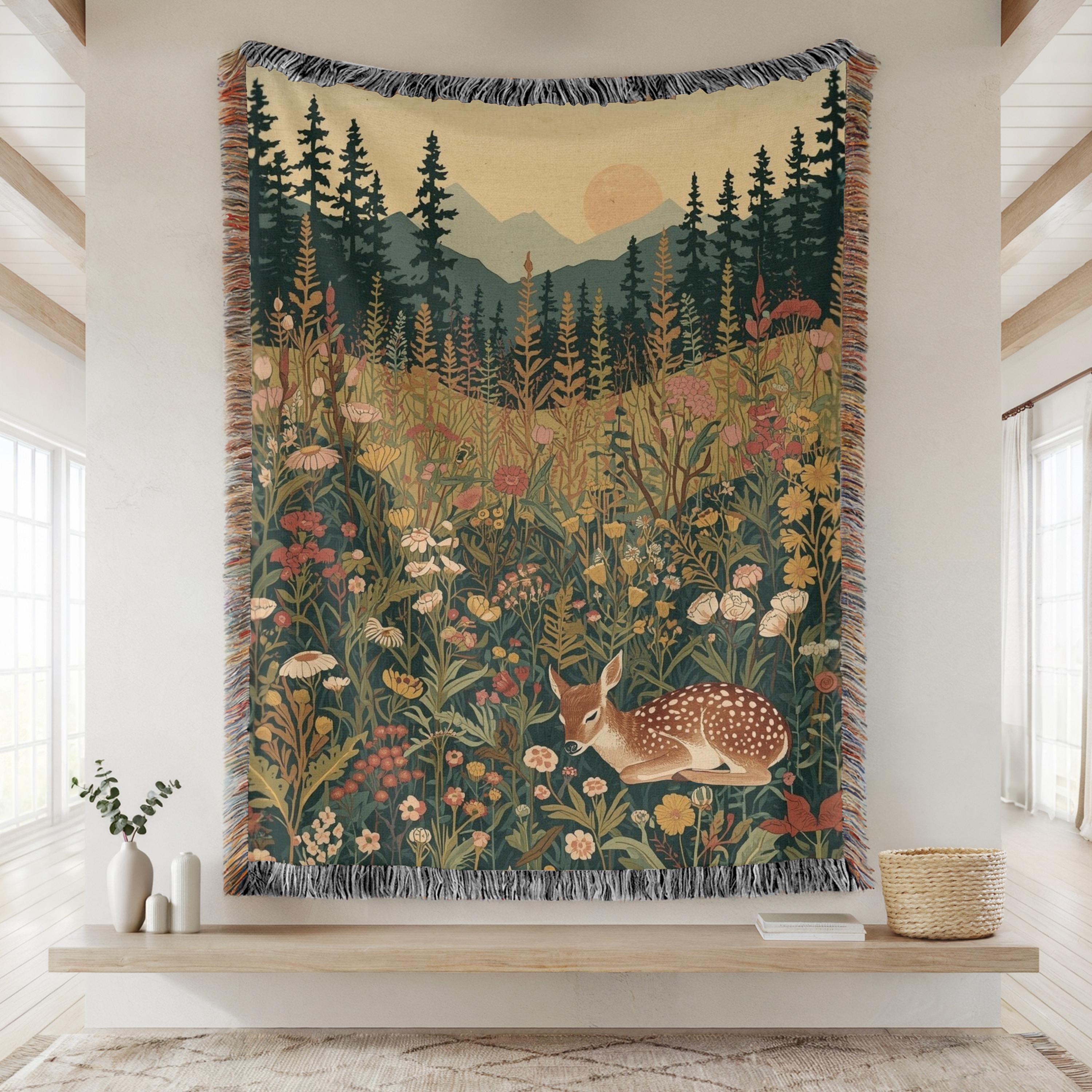 Sleeping Fawn Forest Tapestry, William Morris Wall Art, Woodland