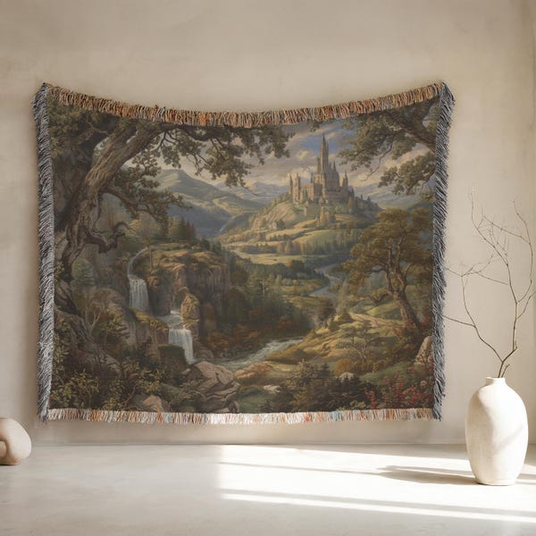 Castlecore Fantasy Wandteppich, Mittelalterliche Decke, Wald Gewebter Wandbehang, Mittelalterlicher Wandteppich, Knightcore Textilkunst