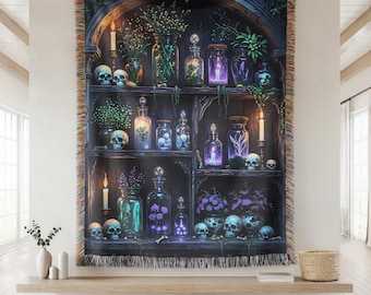 Gothic Apothecary Tapestry, Witchy Potions Woven Wall Hanging, Spooky Large Tapestry, Whimsigoth Decor, Halloween Blanket, Textile Wall Art