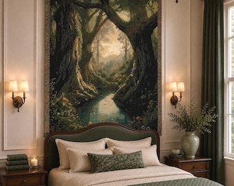 Enchanted Forest Tapestry, Cottagecore Mushroom Blanket, Botanical Large Tapestry, Nature Woven Wall Hanging, Woodland Textile Wall Art