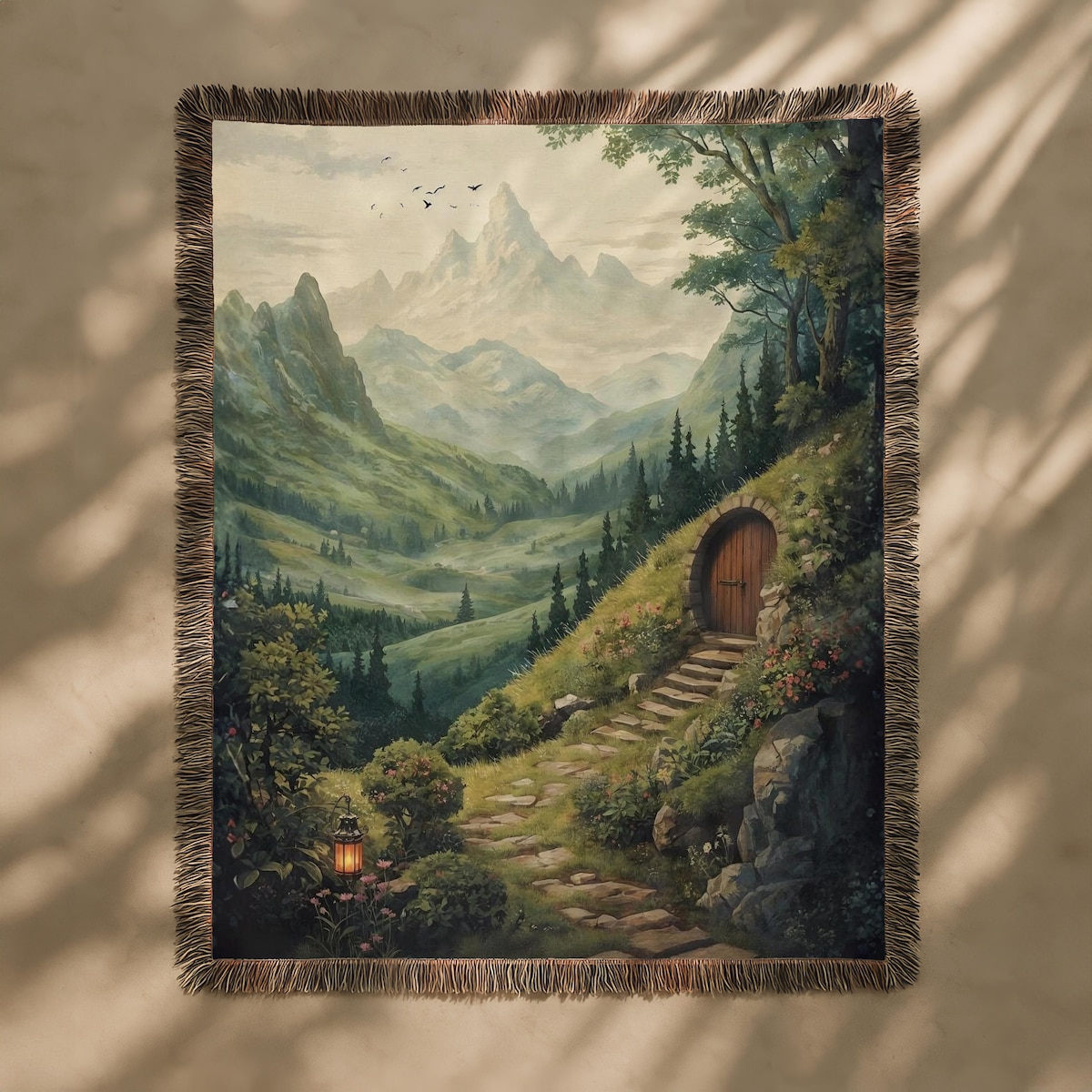 Middle Earth Blanket, LOTR Landscape Large Tapestry, Shire Mountains Nature Tapestry, Halfling Woven Wall Hanging, Fantasy Book Lover Gift
